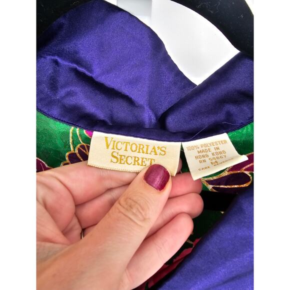 Vtg Victorias Secret Gold Label Sz M Short Sleeve Button Up Floral Sleep Shirt - Picture 3 of 5